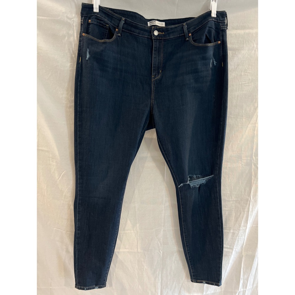 Signature by Levi Strauss Co Mid Rise Skinny Jeans Dark Wash Distressed Size 22W